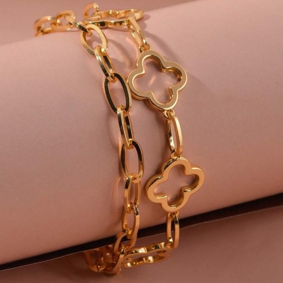 Alhambra Gold Floral Bracelet Set with Crystal Accents – Luxe Inspired - Picture 1 of 5